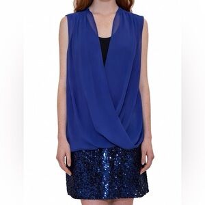 Blue Draped Dress with Sequin Sparkling Skirt, Size L